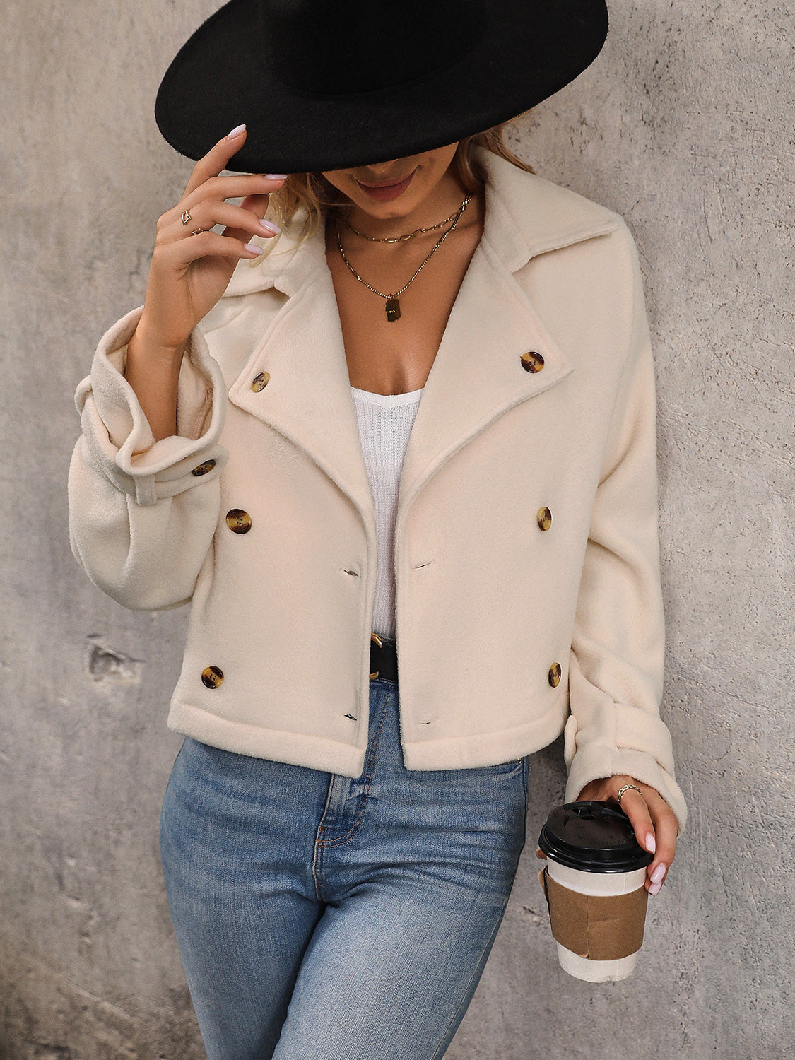 Button Up Collared Neck Long Sleeve Jacket