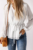 Ruffle Trim Drawstring Long Sleeve Blouse