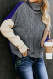 Color Block Cable-Knit Turtleneck Sweater