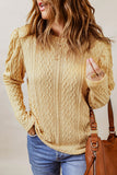 Cable-Knit Round Neck Long Sleeve Blouse