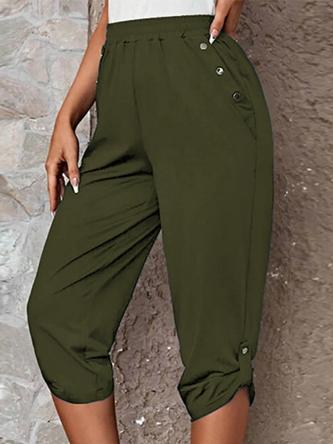 Pantalones capris con lengüeta enrollable de tamaño completo