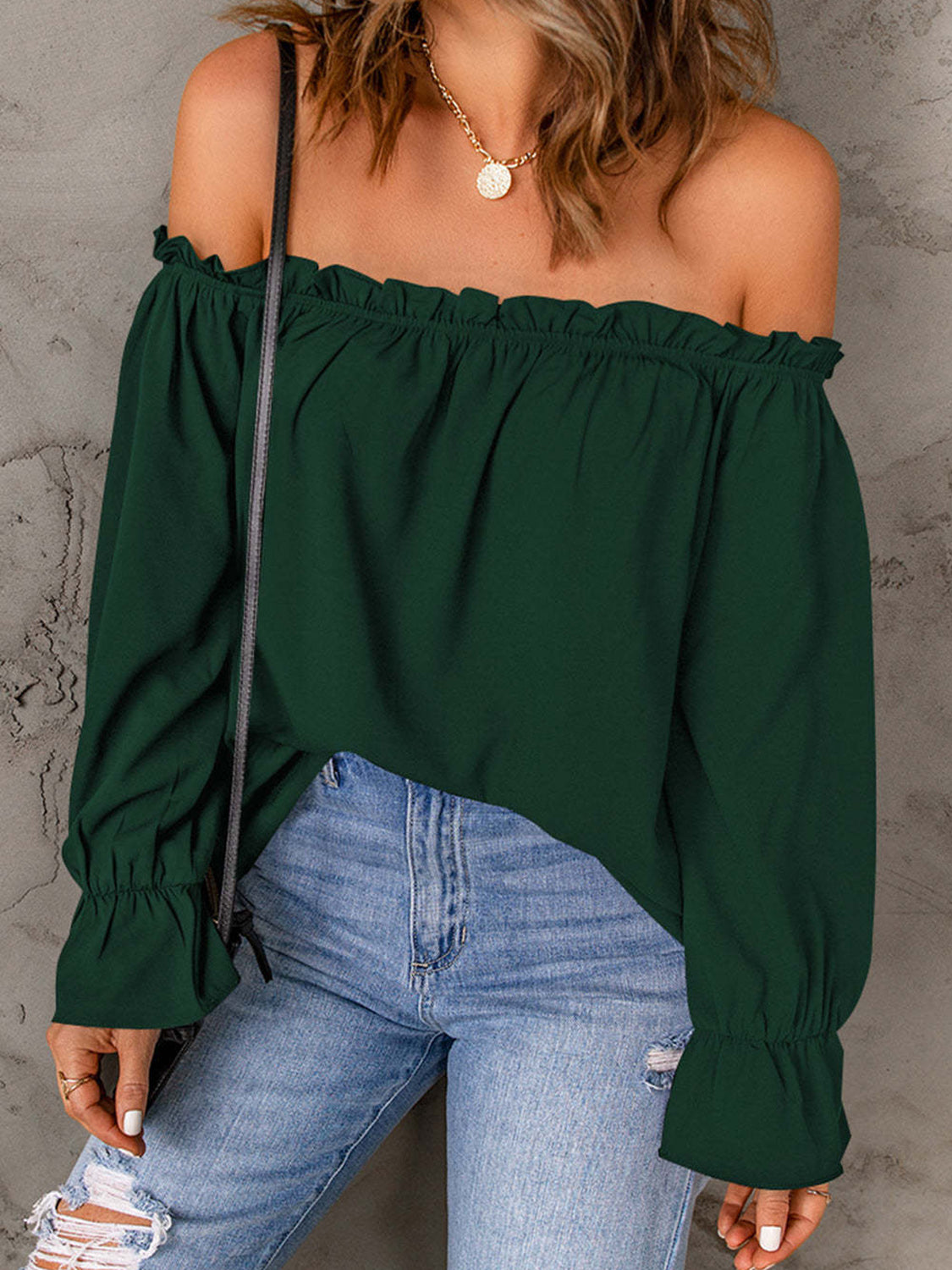 Off-Shoulder Flounce Sleeve Blouse