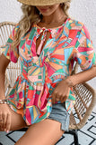 Printed Tie Neck Short Sleeve Blouse