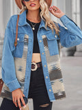 Geometric Raw Hem Button Up Denim Jacket