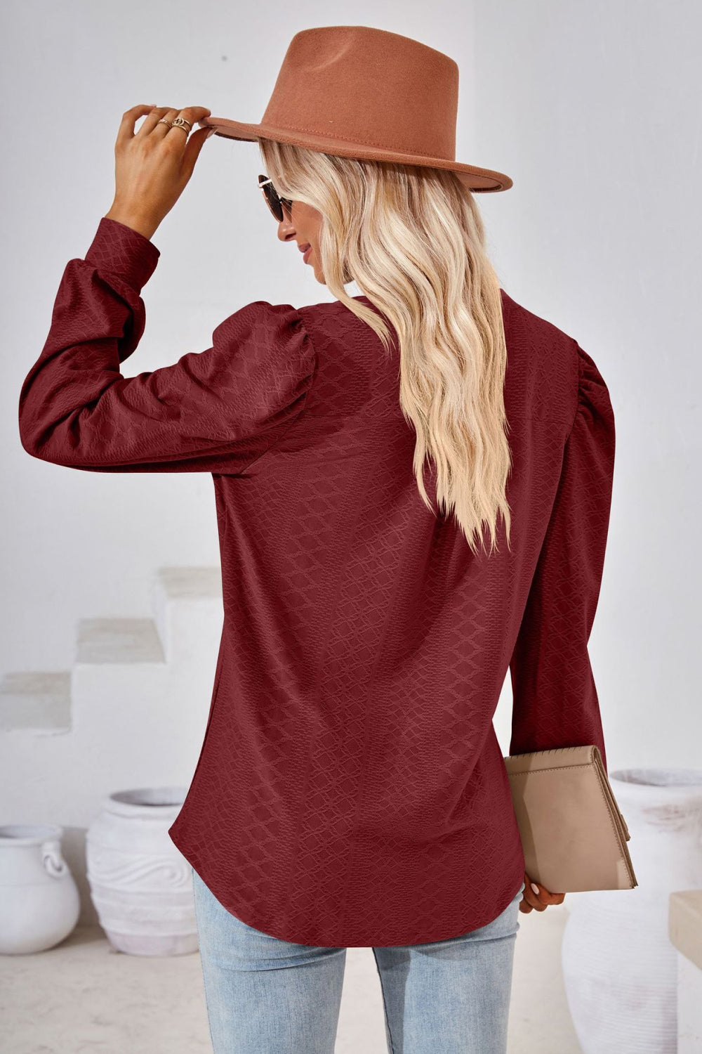 V-Neck Puff Sleeve Blouse